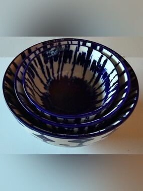 West Elm Blue and White Ceramic Nesting Bowls